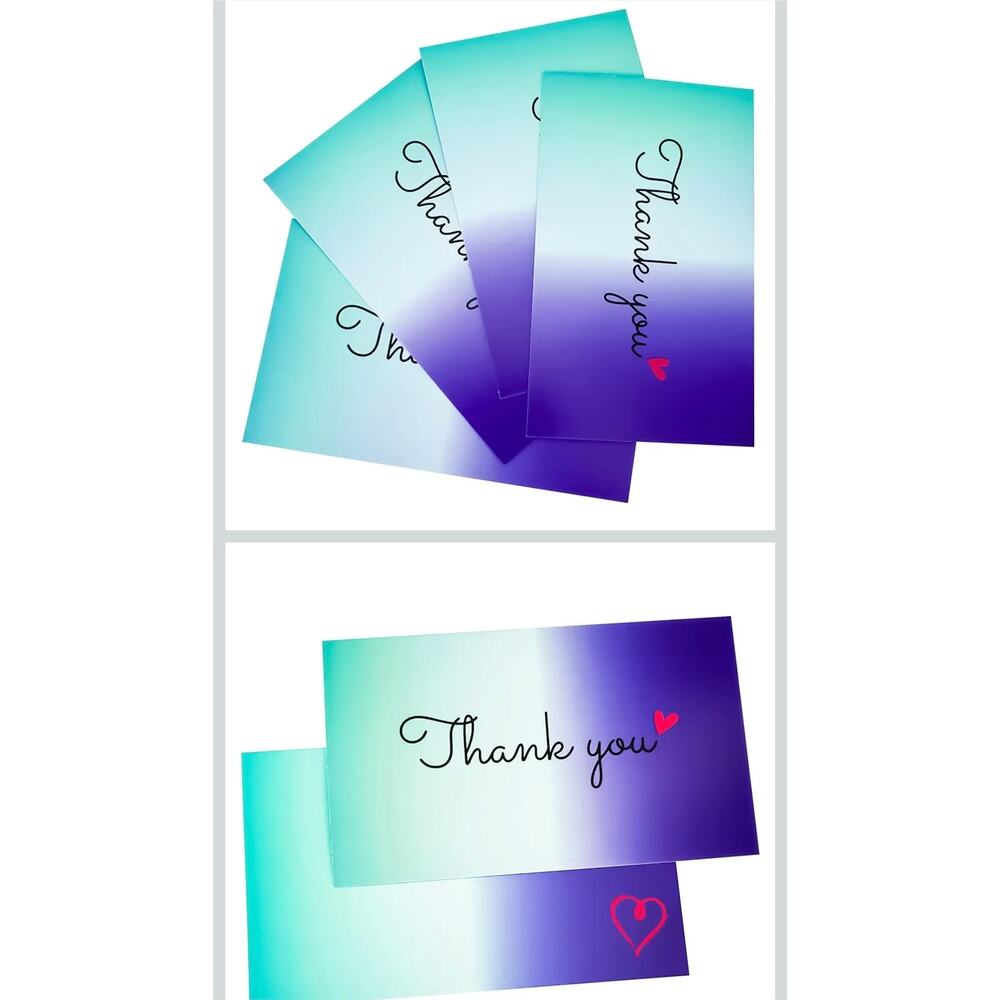 Thank you Cards Heart 2x3.5 inches Pack of 100 gradient blue purple s1 - Picture 4 of 6